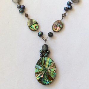 925 sterling silver statement necklace w smoky and rutilated quartz Paula shells